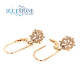 14 Karat Yellow Gold Snowflake Lever Back Earrings with Round Diamonds